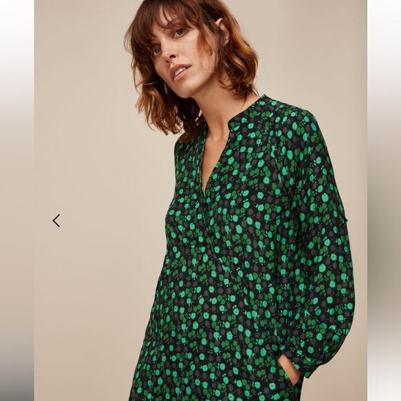 Whistles Green Winter Ditsy Sack Floral Pocket Relaxed Renewable Boho Dress S - Picture 4 of 14